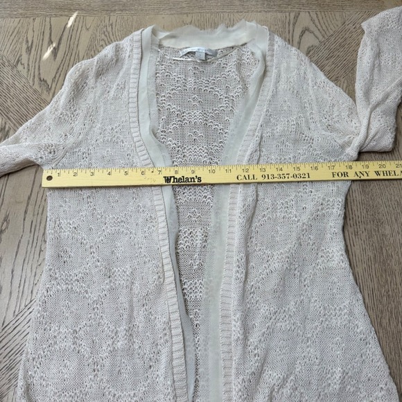 Lauren Conrad Size Medium Cream Lace Detail Sheer Knit Open Front Cardigan - Picture 6 of 9